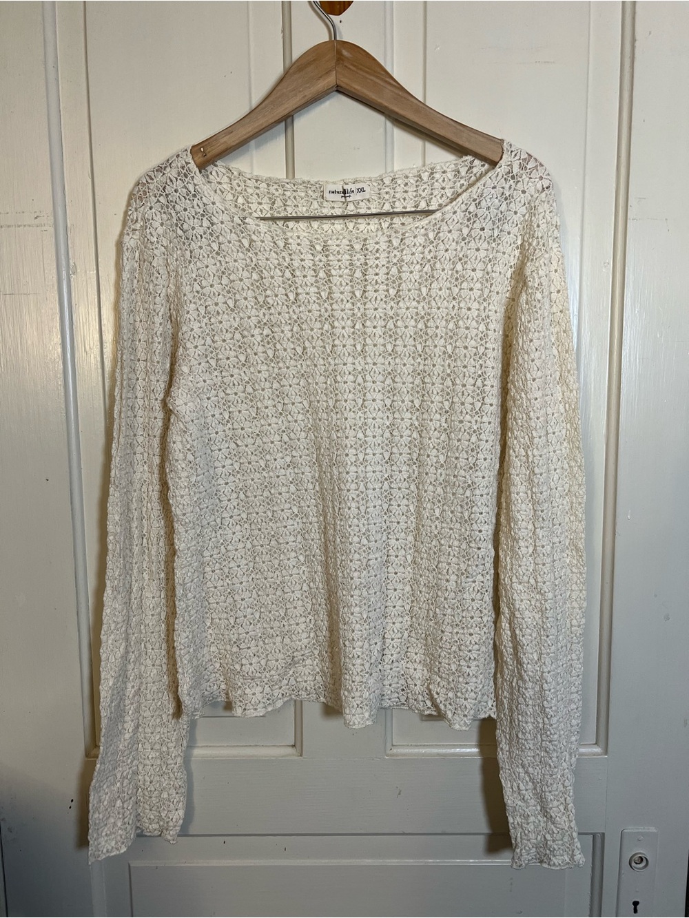 Natural Life Womenās Long Sleeve Lace Eyelet Top Cream Size XXL